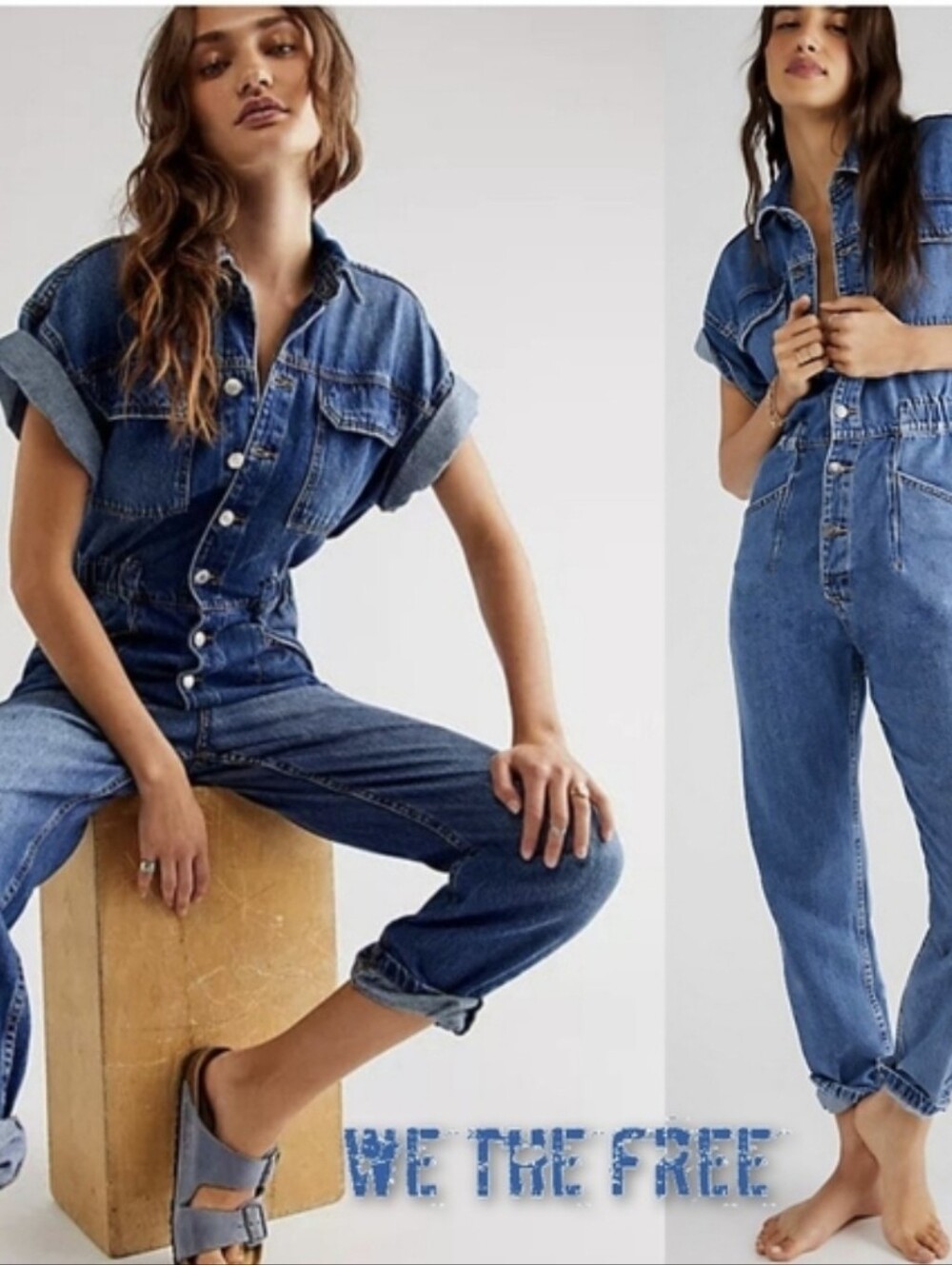 Free People We The Free Marci Denim Coverall Utility Jumpsuit Large